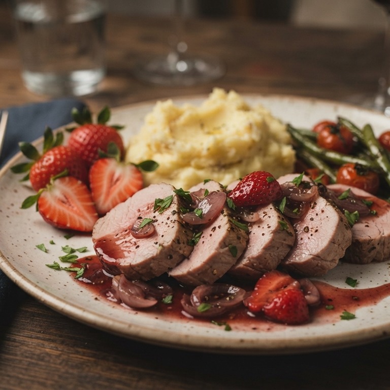 Varkenshaasje met aardbeien-portsaus