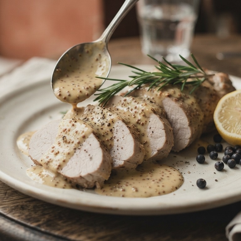 Varkenshaasje met geuze en mosterd
