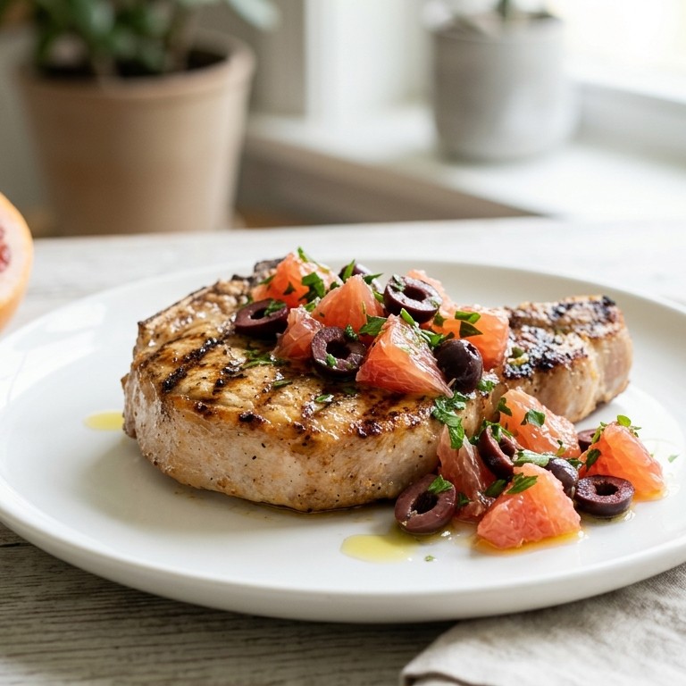 Varkenskotelet met olijf- grapefruitsalsa