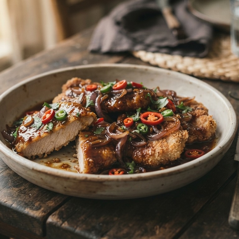Varkenslapjes met pittige saus