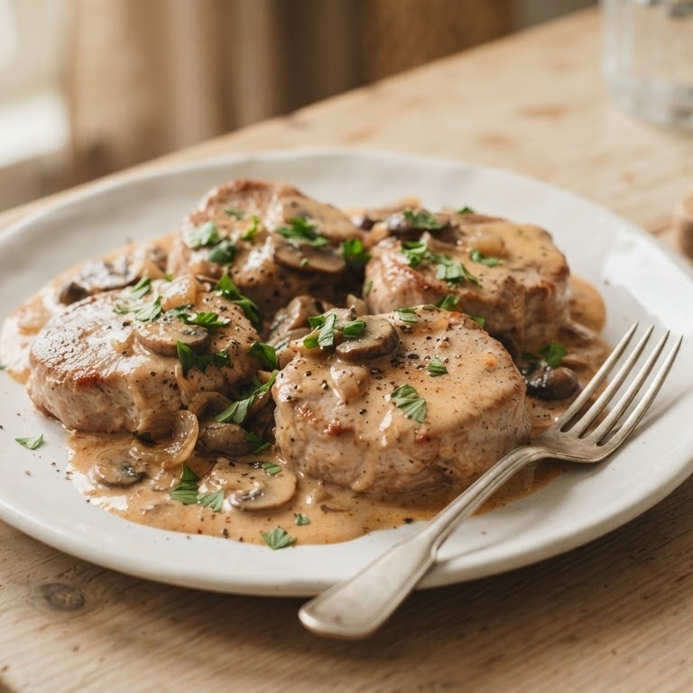 Varkensmedaillons met champignonroomsaus