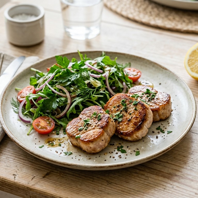 Varkensmedaillons met kruidensalade