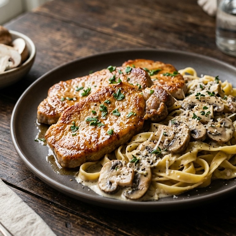 Varkensoester met tagliatelle en champignons