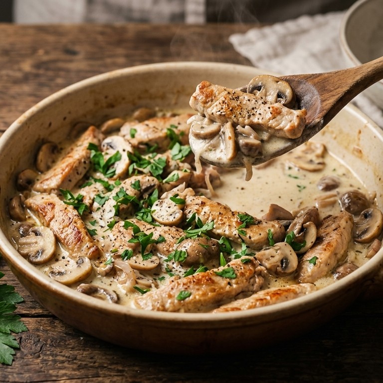 Varkensreepjes met champignons
