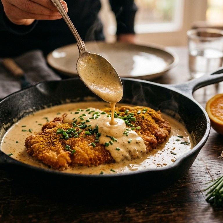 Varkensschnitzel met kerrieroomsaus