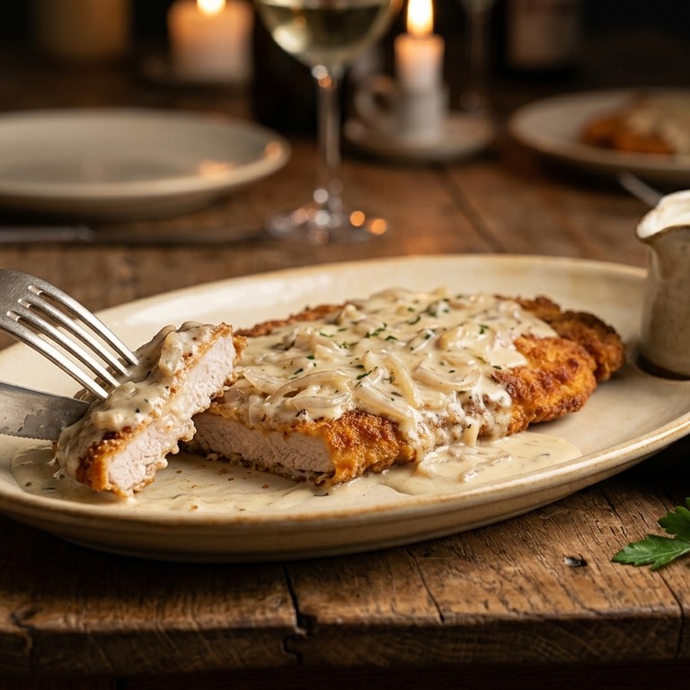 Varkensschnitzel met sjalot-roomsaus