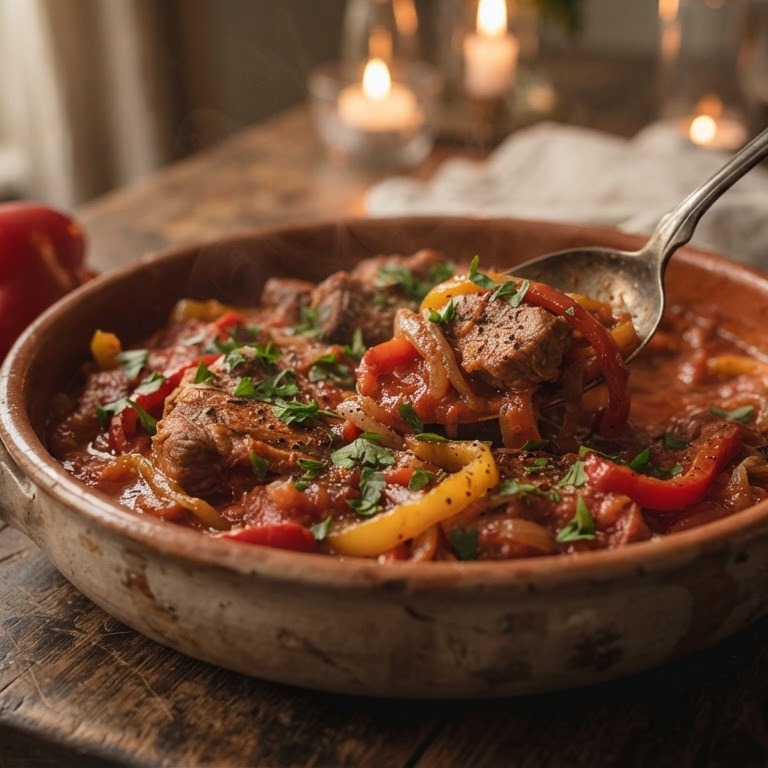 Varkensvlees in tomaten paprika saus