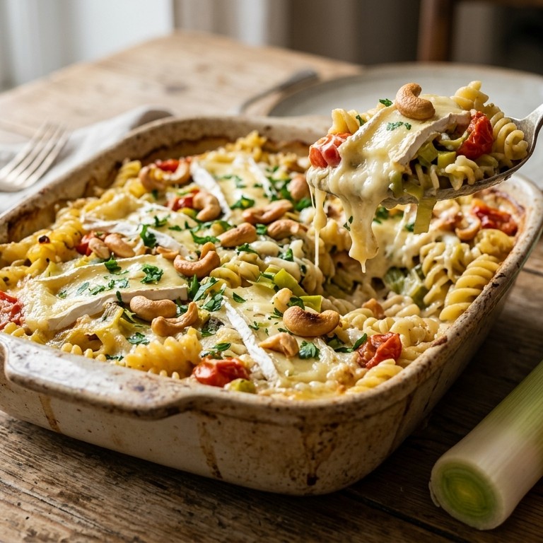 Vegetarische pastaschotel met brie