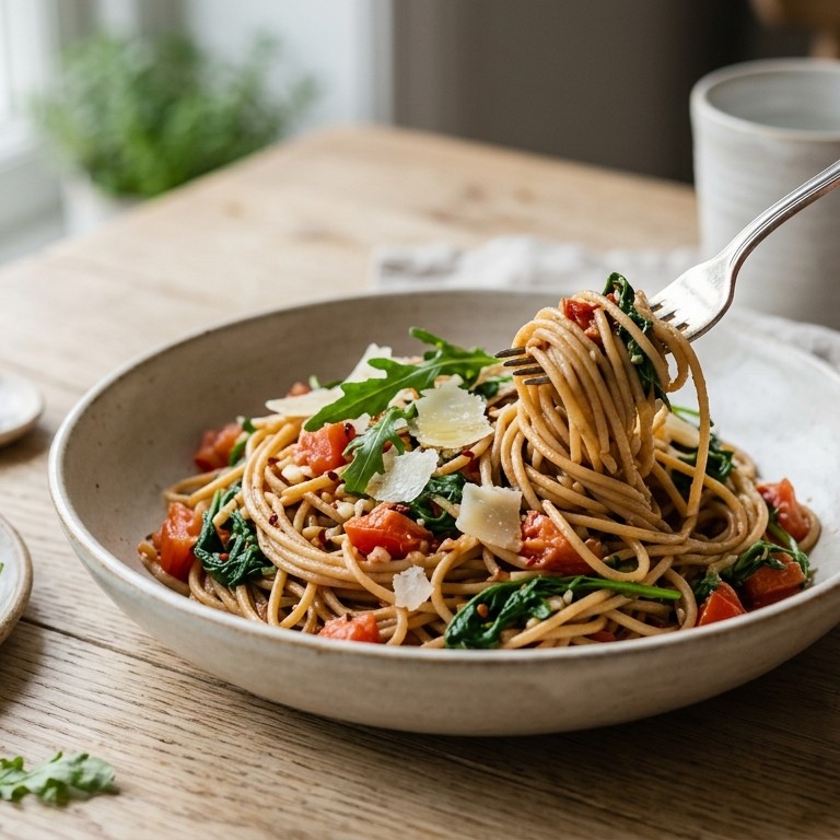 Vegetarische volkorenpasta met rucola