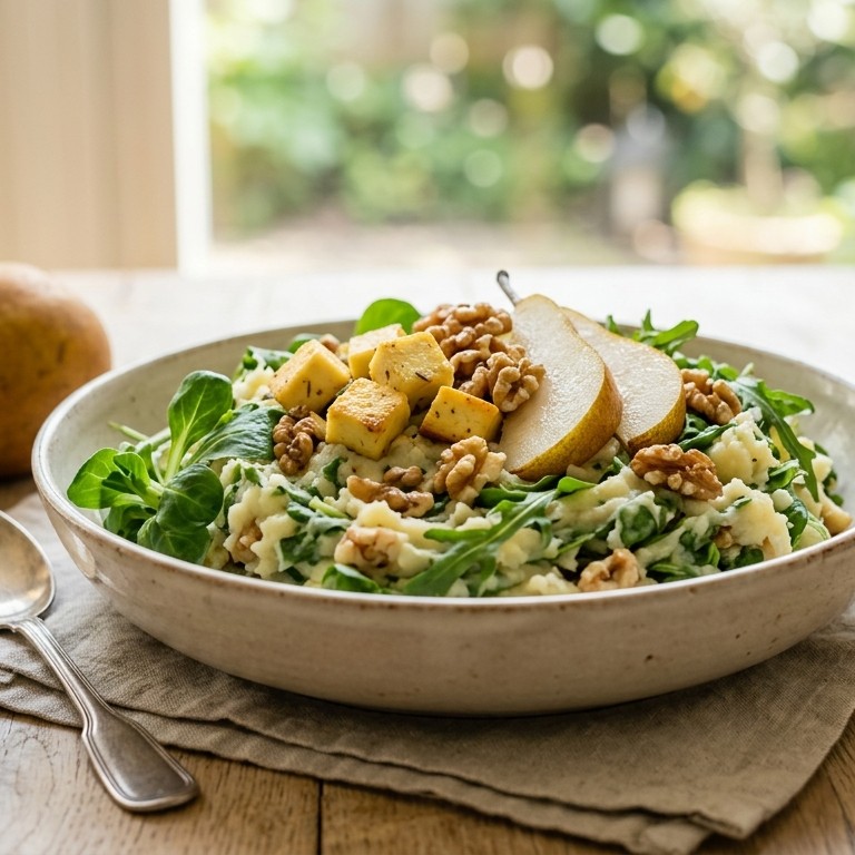 Vegetarische zomerstamppot met peren en walnoten