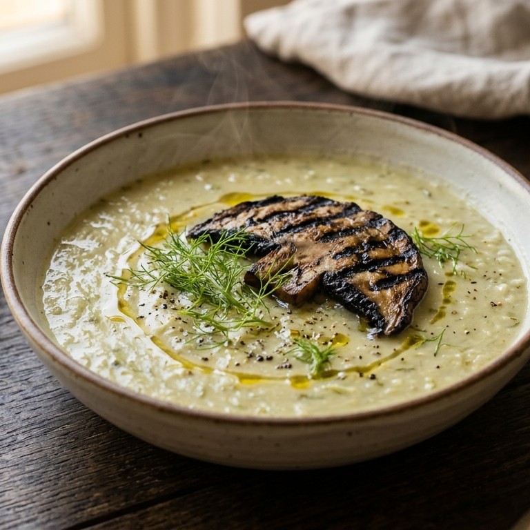 Venkelsoep met gegrilde portobello