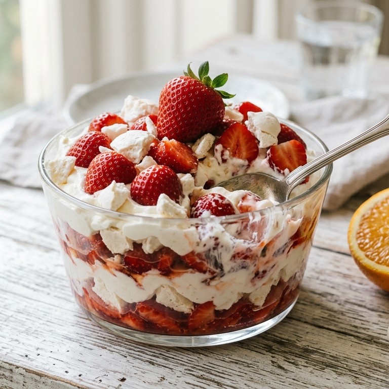 Verse aardbeien met meringues en room