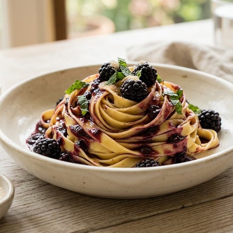 Verse tagliatelle met saus van bramen en mint