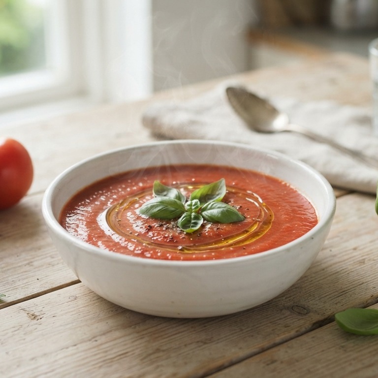 Verse tomatensoep met basilicum