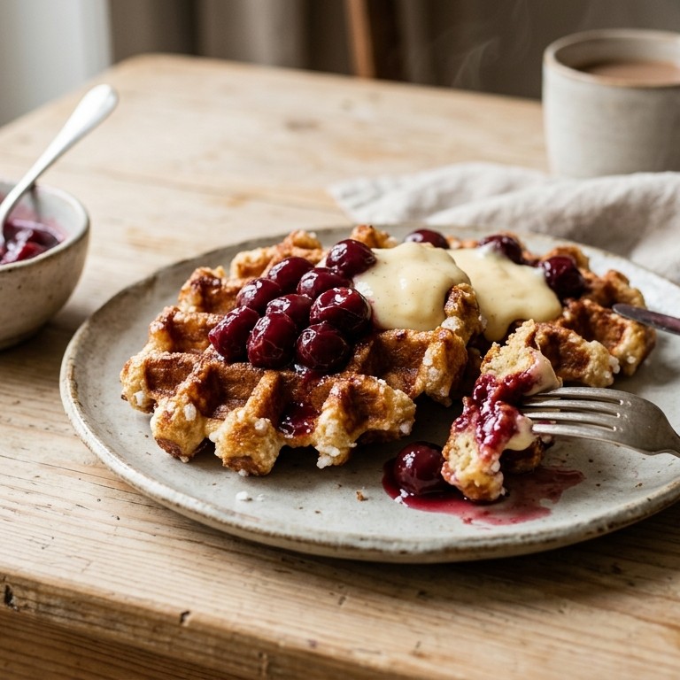 Verse wafels met warme kersen