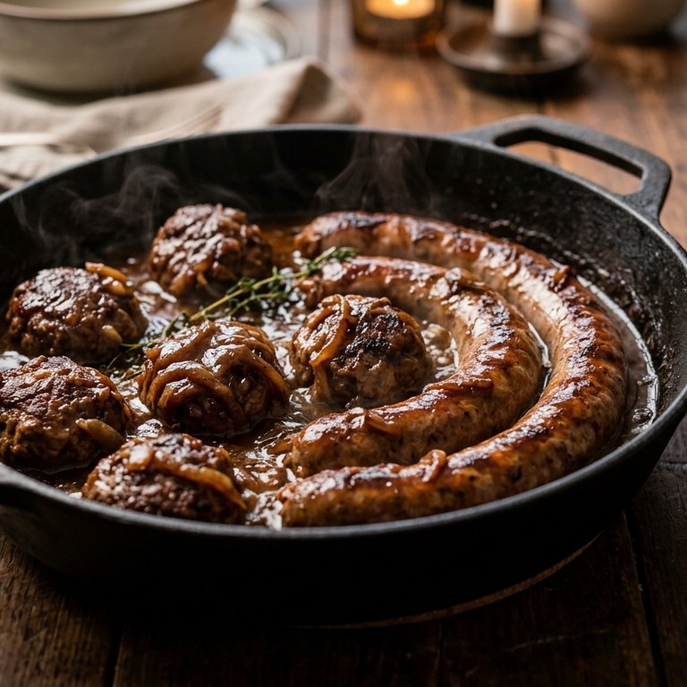 Verse worst of gehaktbal met biersaus