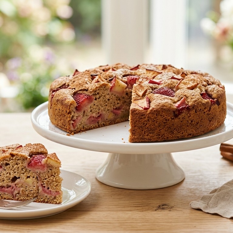 Vetarme aardbeien-appelcake