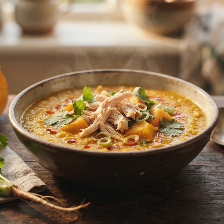 Vietnamese pompoensoep met kip