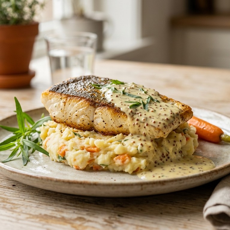 Visfilet met dragon-mosterdsaus