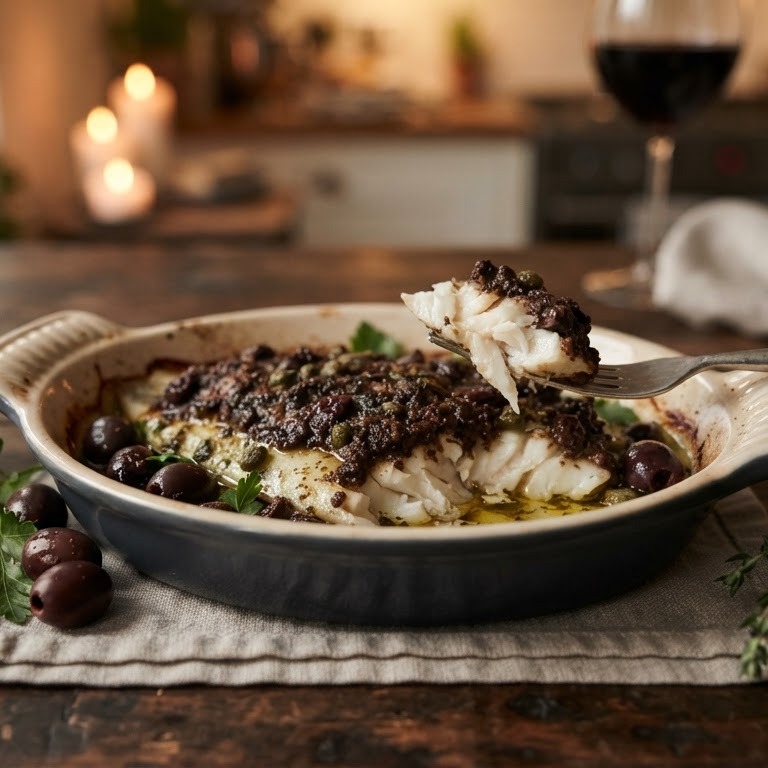 Visfilet uit de oven met tapenade