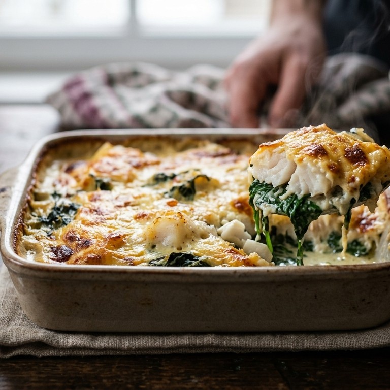 Visgratin met spinazie