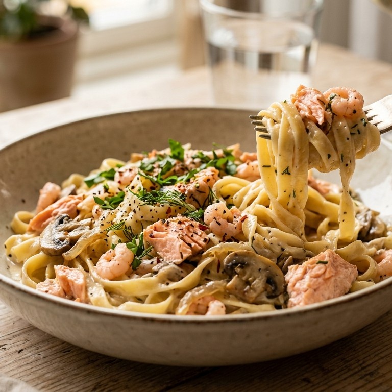 Vispasta met zalm en garnalen