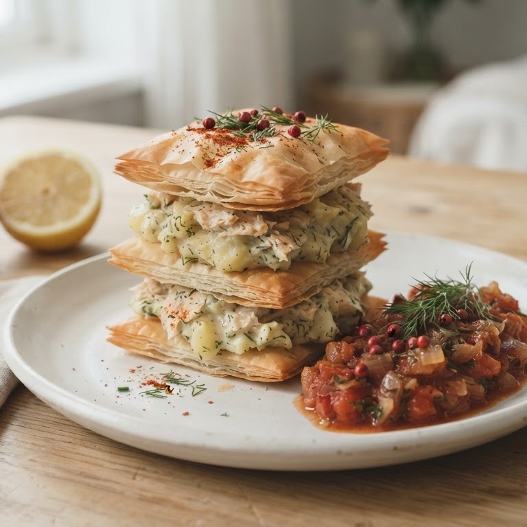 Vistompoes met roze peper-tomatenrelish