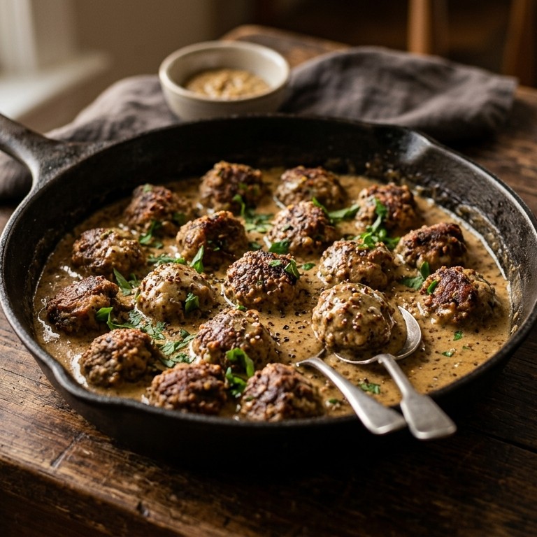 Vleesballetjes in pittige mosterdsaus
