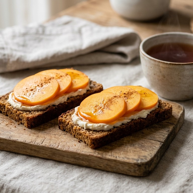 Volkoren peperkoek met Mon Chou en sharonfruit