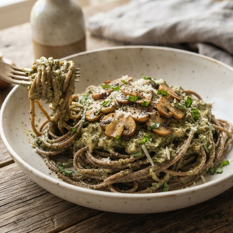 Volkoren spaghetti met champignon/peso-saus