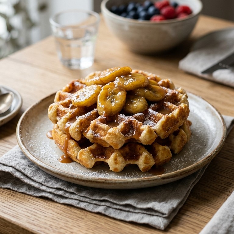 Wafels met gekarameliseerde bananen