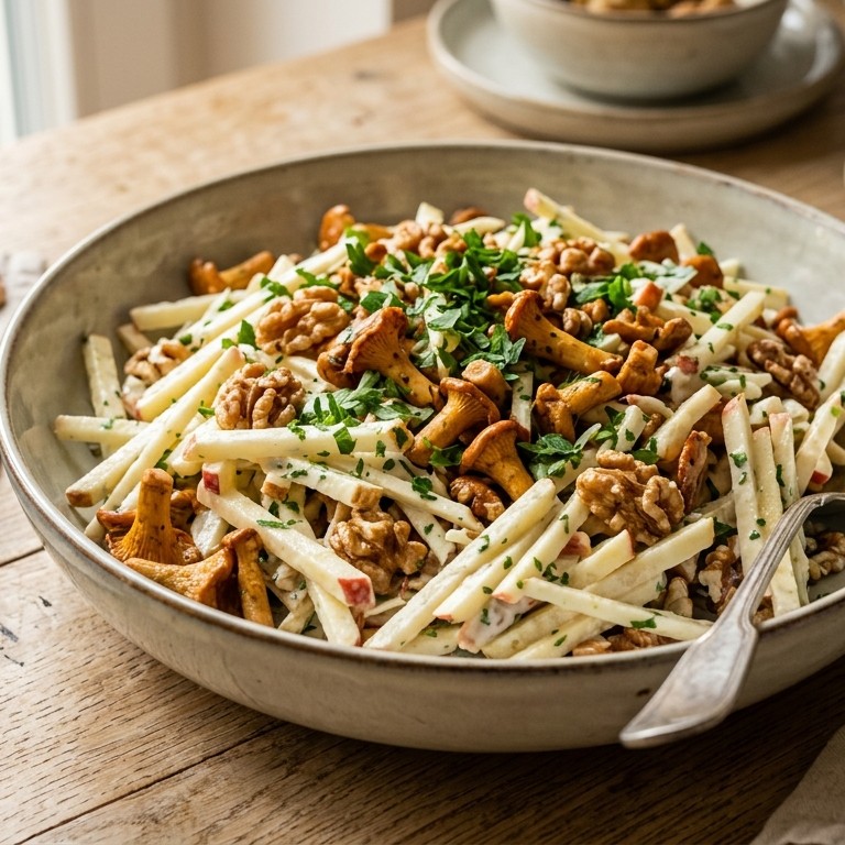 Waldorfsalade met cantharellen voor buffet