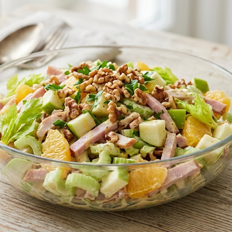 Waldorfsalade met ham en kip