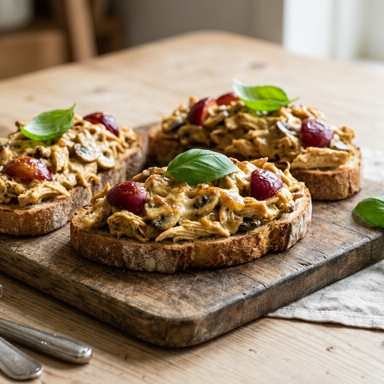Warme kip-kerrie op brood