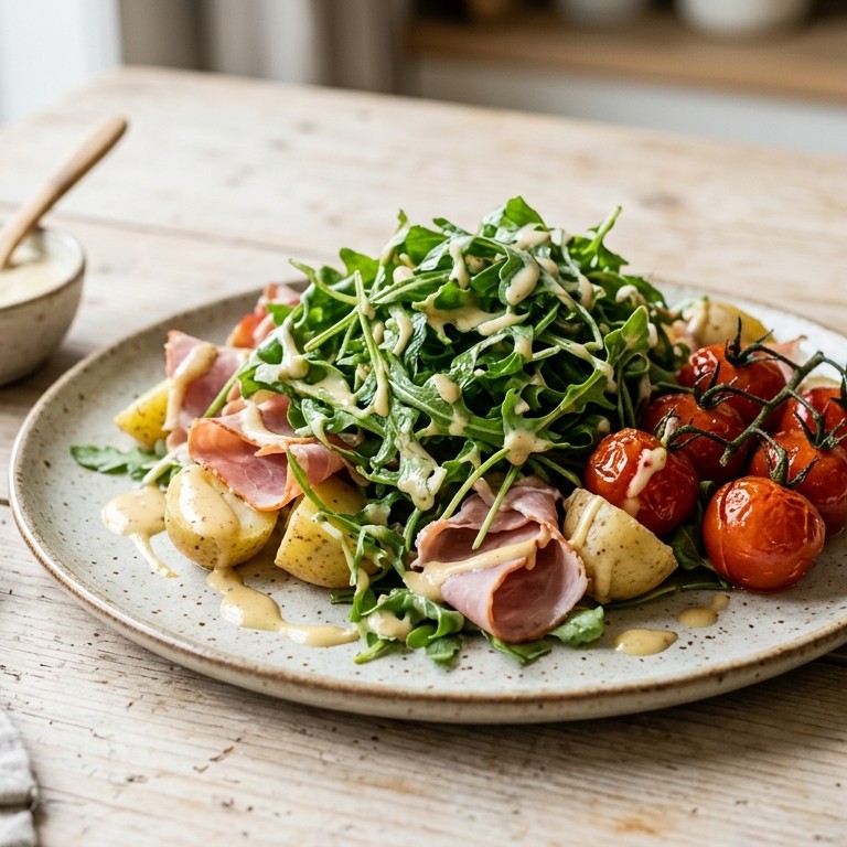 Warme rucola met mosterdsaus