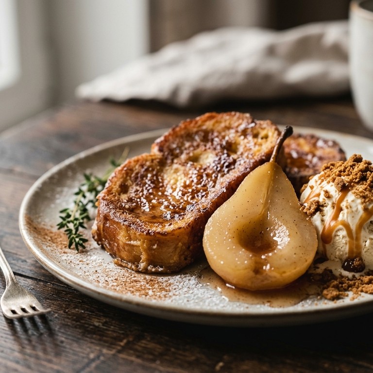 Wentelteefjes met peertjes en karamel-speculaasijs