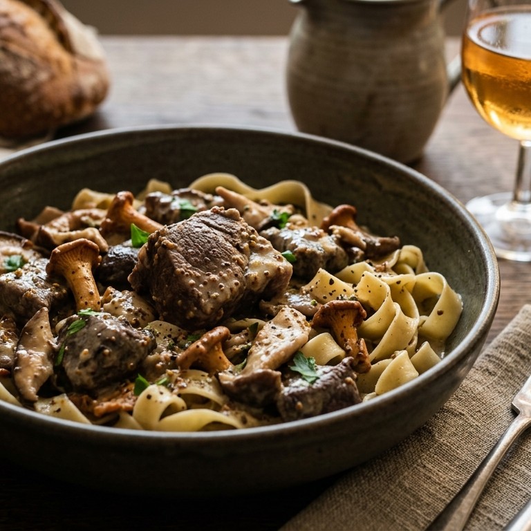 Wildpannetje met paddenstoelen en pasta