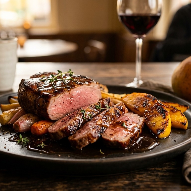 Wildzwijnsteak met stroopsaus