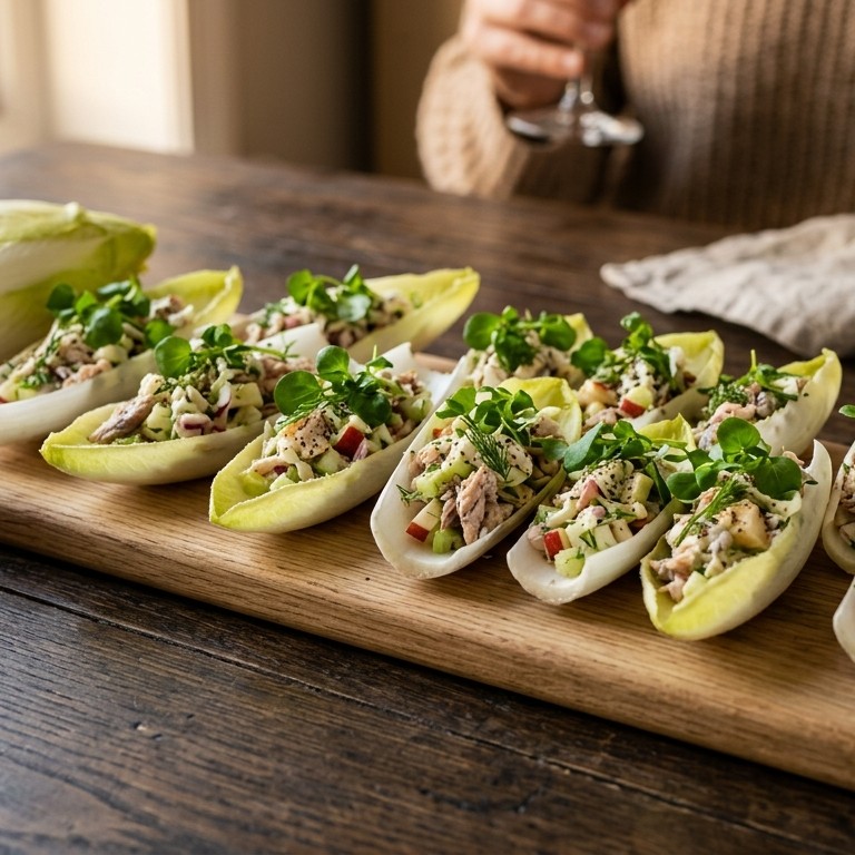 Witlofblaadjes met gerookte makreelsalade