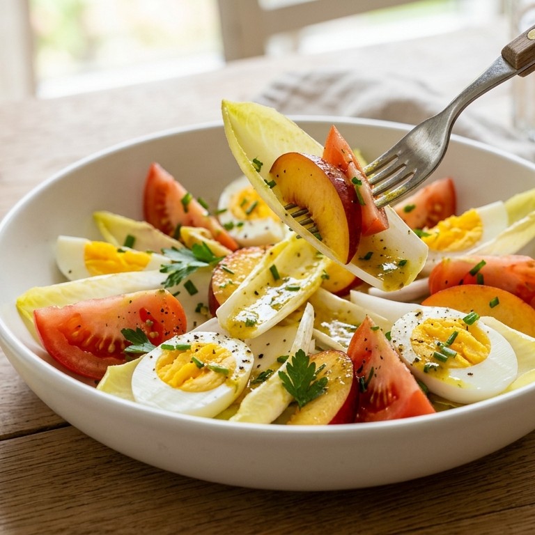 Witlofsalade met ei,  tomaat en nectarine