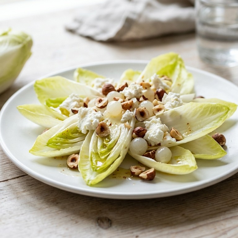 Witlofsalade met geitenkaas en uitjes