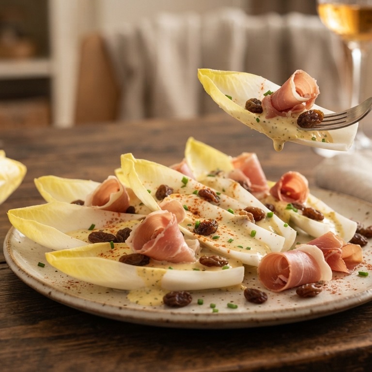 Witlofsalade met parmaham en rozijntjes