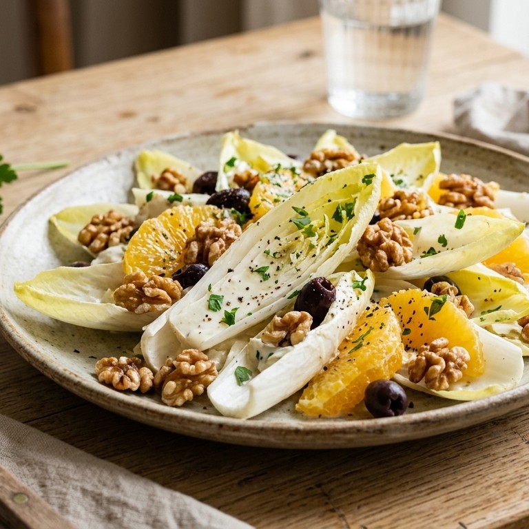 Witlofsalade met sinaasappel en walnoten