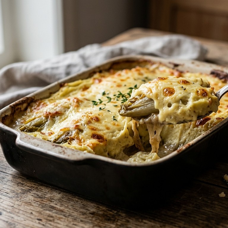 Witlofschotel met mosterdpuree