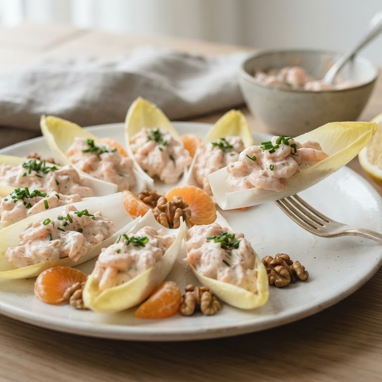 Witlofschuitje met garnalensalade