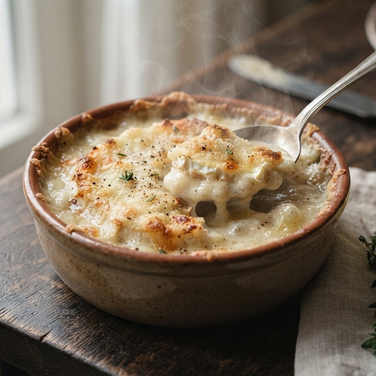 Witlofsoep met hollandse geitenkaas gegratineerd