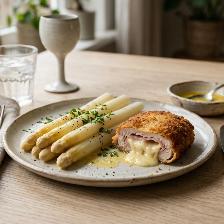 Witte asperges met cordonbleu