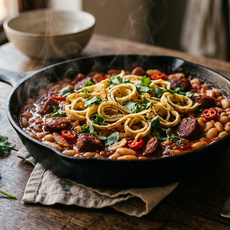 Witte bonen in tomatensaus met eireepjes