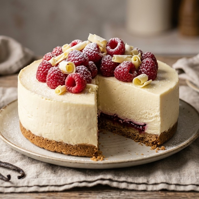 Witte chocolade cheesecake met frambozen
