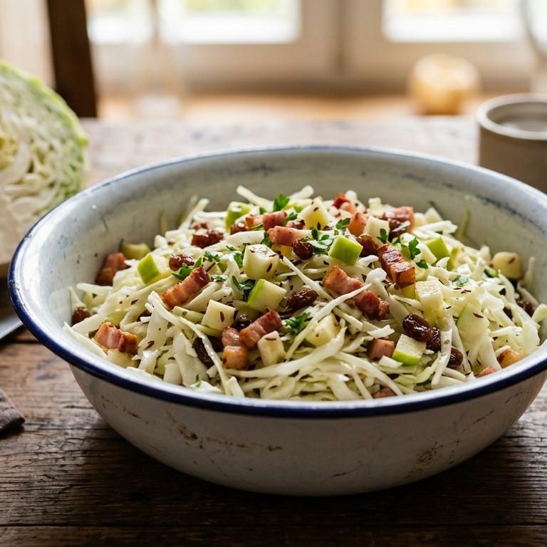 Witte koolsalade met spek en appel